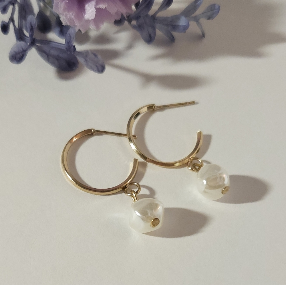Acrylic Faux Pearl Dangle Gold Tone Hoop Earrings